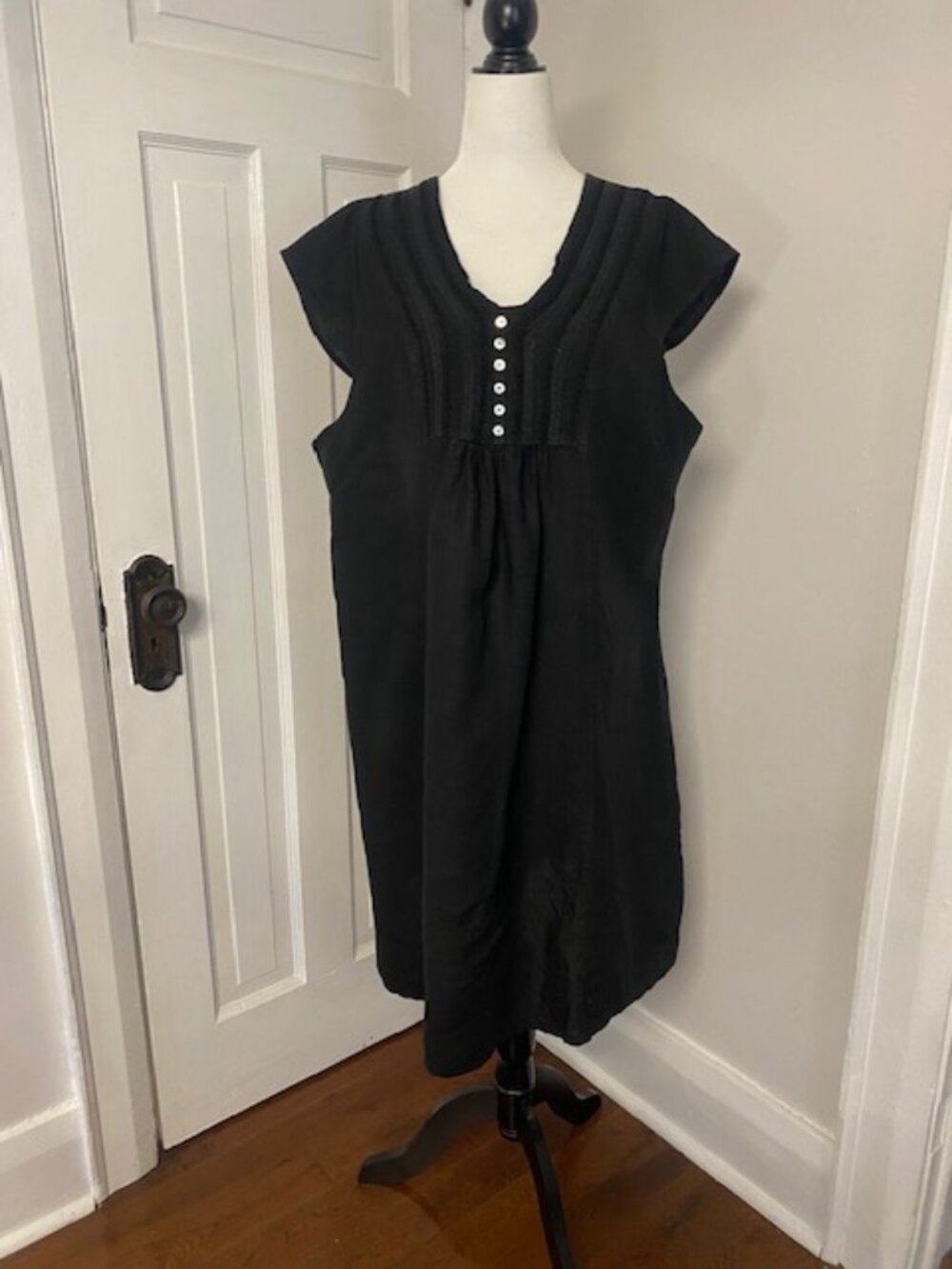 Lungo L'Arno Linen Dress Black 1X Sleeveless Lagenlook Boho